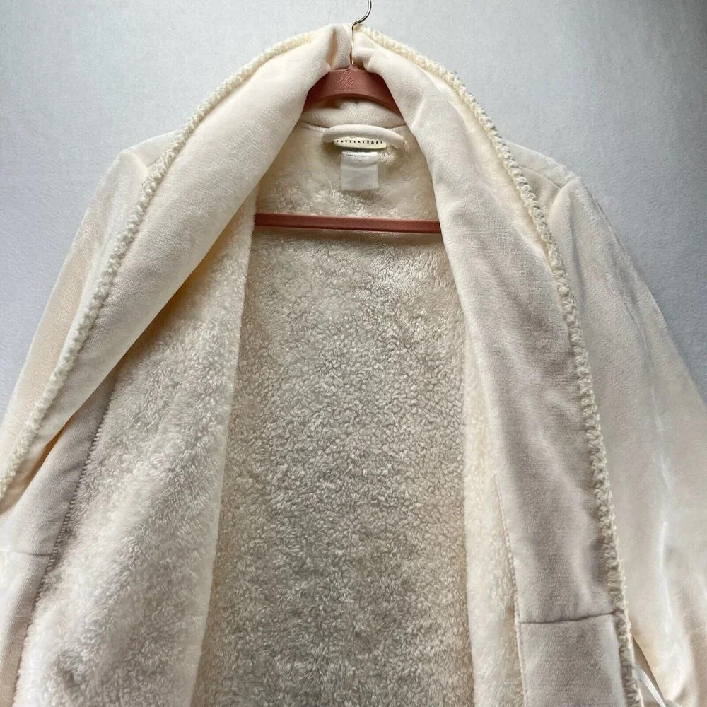 Pottery Barn Robe Womens Size Small Plush Fleece Lined Shawl Wrap Belted Ivory - Picture 8 of 12